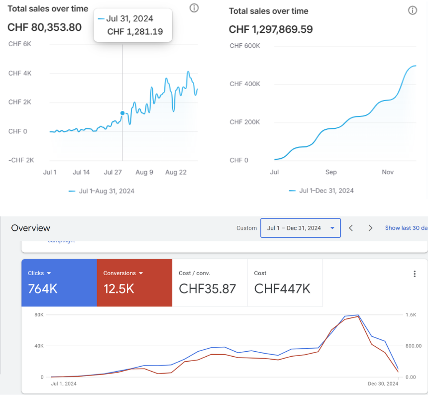 Google Ads results dashboard – Scaling to New Heights: The $1.3M Success Story